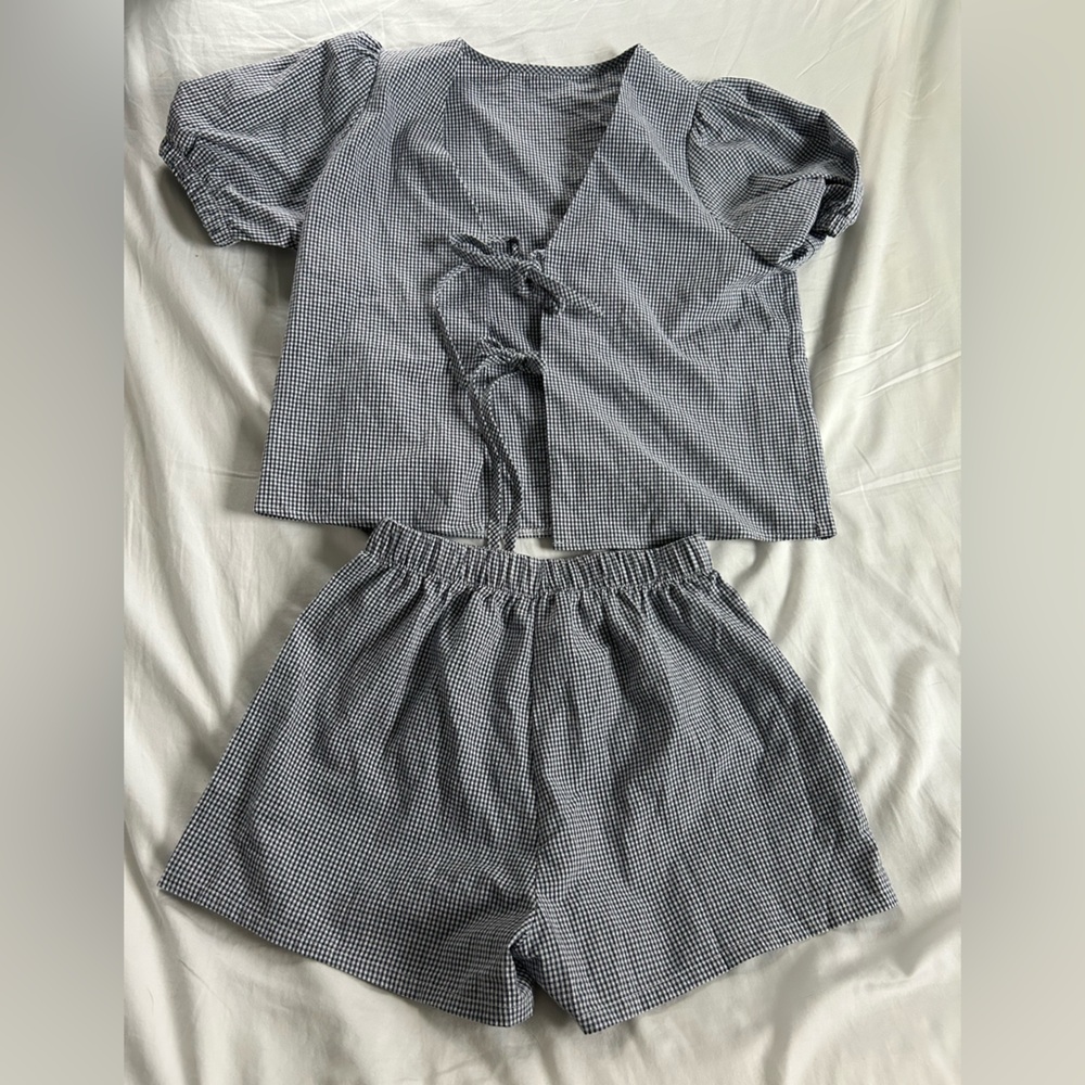 Gingham Two-Piece Set with Tie Top